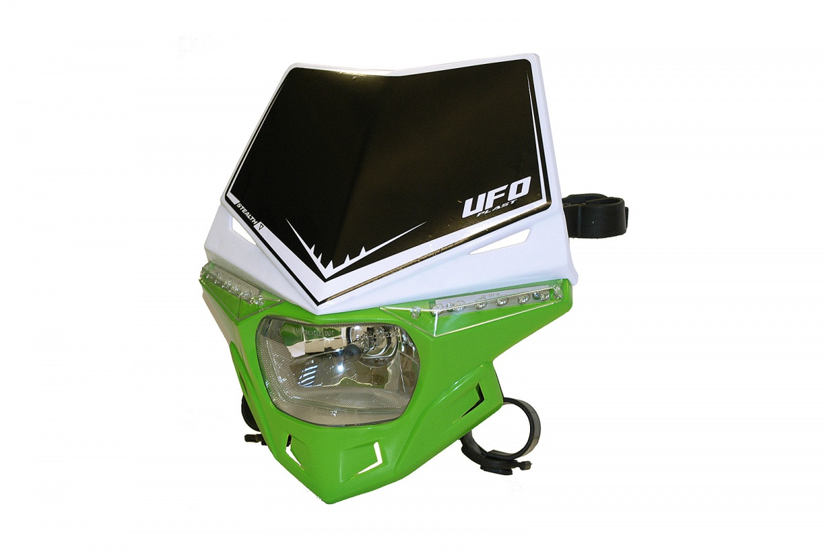 Motocross Stealth headlight white and green - Headlight - PF01715-W026 - Ufo Plast